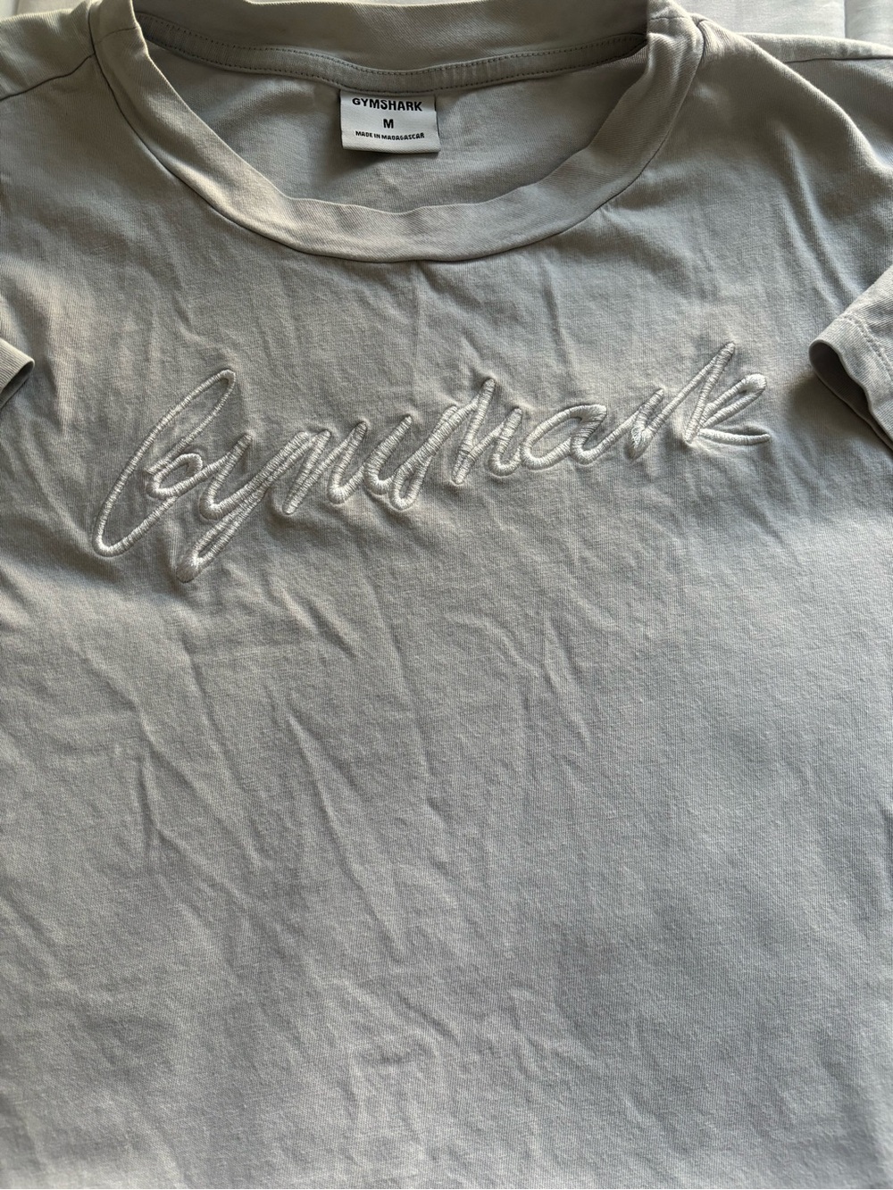 Gymshark Embroidered Script Tee — Light Gray